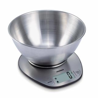 Cantar de bucatarie cu bol Heinner HKS-5SS, bol 5kg, full inox, functie tara, functie cantarire lichide, 1g, display lcd, Inox