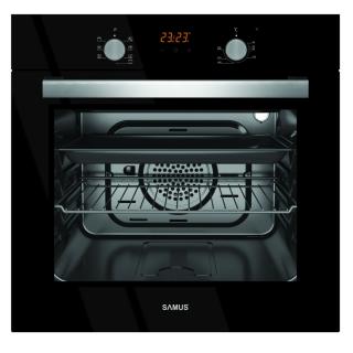 Cuptor incorporabil Samus SC619EGV,2200 W,56 l,7 functii,Ventilator,Grill electric 2000 W,Timer analogic,Ventilatie tangentiala de racire,Clasa energetica A,Negru
