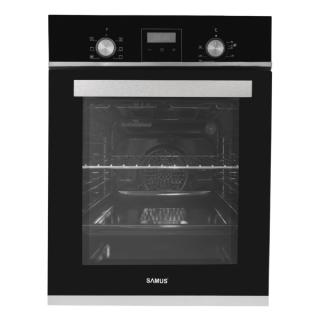 Cuptor incorporabil Samus SCE459GTBV, 1900 W, 47L, 6 functii, Latime 45 cm, Clasa energetica A, Grill, Timer, Ventilatie, Gatire automata, Blocare acces copii, Negru Inox
