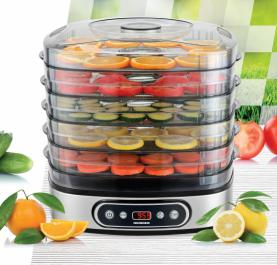 Deshidrator de alimente Heinner FreshDehydrate HFD-K380SSBK, 320-380W, 5 tavi inox, control electronic, display LED, timer, interval 35-70  C