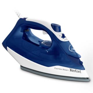 Fier de calcat Tefal Express Steam FV2838E0, 2400W, jet de abur 180 g min, abur variabil 0-40 g min, 270 ml, functie anticalcar, alb albastru