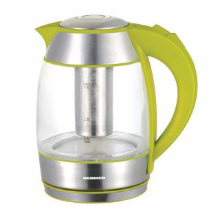 Fierbator Heinner HEK-TF2200GR, cu filtru de ceai, 1.8 l, sticla, verde