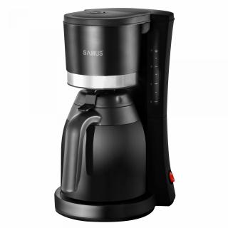 Filtru de cafea cu cana termos Samus ELITE,800 W,6-8 cesti,Rezervor apa 1 l,Supapa anti-picurare,Cana tip termos,cafea macinata,Negru