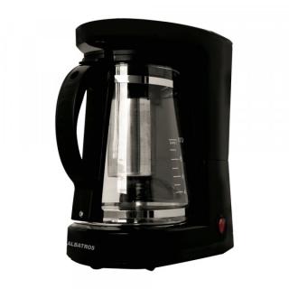 Filtru de cafea si ceai Albatros DOLCE 2 IN 1,680 W,10 cesti,Filtru permanent inclus,Infuzor pentru ceai,Cana de sticla,Negru