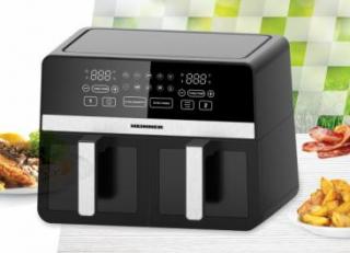 FRITEUZA DUBLA CU AER CALD HEINNER SIMCOOK HAF-K10DB24BK, 2400W, CAPACITATE TOTALA: 9.5L, TERMOSTAT AJUSTABIL CU DISPLAY LED, CONTROL DIGITAL INDIVIDUAL, 10 PROGRAME PRESETATE, FUNCTIE DECONGELARE, TI