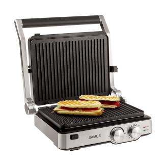 Gratar electric Samus GTS2020X, 2000 W,control temperatura,placi grill antiaderente,Inox