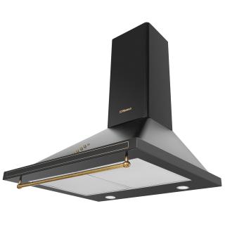 Hota semineu Hansa Retro OKC613RBH, 60 cm, 403 m3 h, 1 motor, 2 filtre aluminiu, 3 trepte, iluminare, clasa D, metal negru