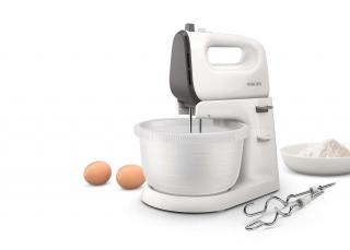 Mixer cu bol Philips Viva Collection HR3745 00, 450 W, 5 viteze, Functie Turbo, Bol actionare automata, capacitate bol 3L, , Alb Gri