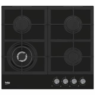Plita incorporabila Beko HILW64225S, Gaz, 4 Arzatoare, Arzator Wok, 60 cm, Sticla neagra