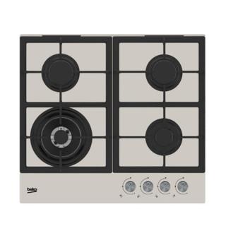 Plita incorporabila Beko HILW64225SBG, Gaz, 4 Arzatoare, Arzator Wok, 60 cm, Sticla crem