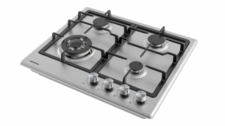 Plita incorporabila Heinner HBH-M495IWFIX, Gaz, 4 arzatoare, Gratar fonta, Wok, Aprindere electrica, Dispozitiv de siguranta, 60 cm, Inox