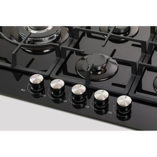 Plita incorporabila LDK Granada WOK JZ5BK75, Gaz, 5 arzatoare, WOK, Aprindere electrica, Gratare fonta, Siguranta, 75 cm, Negru