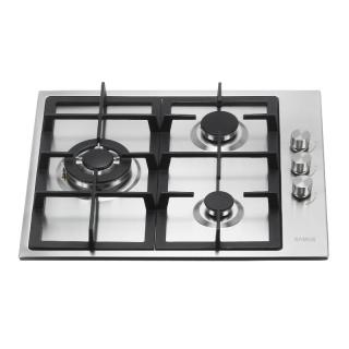 Plita incorporabila Samus PSG-63SX1, Gaz, 3 arzatoare, Gratare fonta, Siguranta arzatoare, Aprindere electrica, Inox