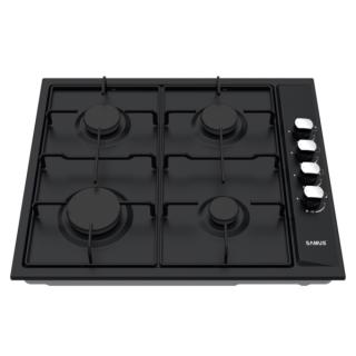 Plita incorporabila Samus PSG-64SB, Latime 58 cm, 4 arzatoare pe gaz, Gratare metalice, Aprindere electrica, Negru