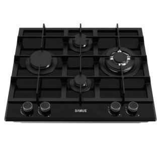 Plita incorporabila Samus PSG-64SG5 Gray, Latime 58 cm, 4 arzatoare pe gaz, gratare fonta, Aprindere electrica, Sticla gri