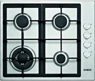 Plita incorporabila Samus PSG-64SX4,4 arzatoare pe gaz,1 Arzator WOK,Gratare din fonta,Panou de control lateral,Sisteme de siguranta la arzatoare,Aprindere electrica ,Inox