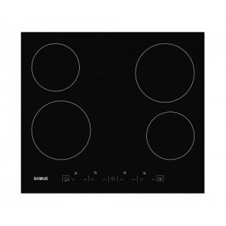 Plita incorporabila Samus PSVE-64BG3,Putere totala 5800 W,4 zone de gatit,Setari putere in 9 trepte,Panou Touch Control,Timer digital 99 min,Rezistenta electronica,Neagra