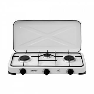 Plita pe gaz Albatros APG31W,3 arzatoare, putere 5,4 kW,2x2,2 kW + 1x1kW,GrA ƒtar metalic emailat,Butoane ergonomice,Alba