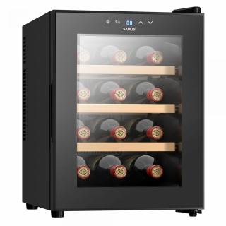 Racitor de vin Samus SRV37LM12, 33 L, 12 sticle, Mod racire termoelectric, Clasa energetica E, 3 rafturi lemn, Negru