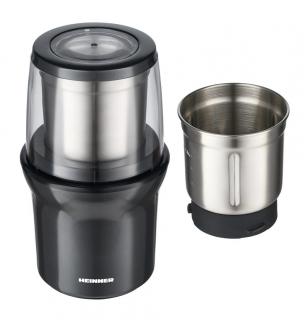 Rasnita de cafea Heinner HCG-200DGIX2,electrica, rasnire umeda si uscata, 200 W, 70g, 2 recipiente, carcasa inox, Gri