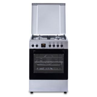 Samus Aragaz SM663AENS1 INOX, 4 arzatoare pe gaz, cuptor electric, 7 functii, 60 cm, Clasa A, 1 arzator WOK, gratar din fonta, aprindere electrica, ventilator, grill