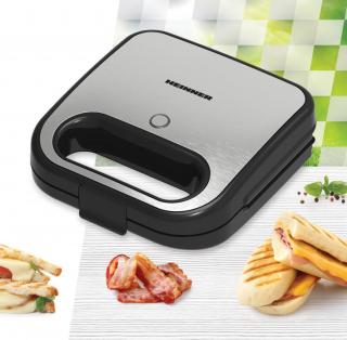 Sandwich-maker Heinner SILVERSTONE SM-K750FGSL, 750w, capacitate: 2 sandwich-uri, placi antiadezive fixe tip grill, silver