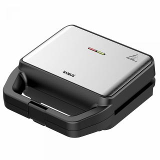 Sandwich-maker Samus SDG-800X,800 W,Placi interschimbabile (tip grill si tip waffe) anti-aderente,Control prin termostat,Inox Negru