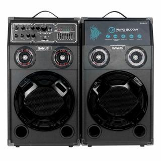 Set boxe audio Samus twin sound 10 - 2000 W,FM Radio,Bluetooth,Compatibil MP3, MP4, DVD, TV, PC, Smartphone,Intrare Aux USB TF Card,Egalizatoare pe 7 benzi,Negru