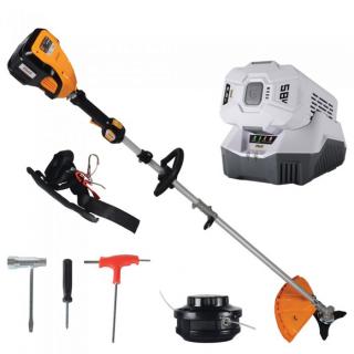 Trimmer pe acumulator pentru tuns gazon iarba iHunt Strong Brush Cutter 58V Power, 1300 W, motor Brushless, cu Tool-Free Quick ChangeSoft Start, 2 Viteze, fara acumulator si incarcator in pachet,Negru