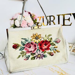 Geanta Vintage Goblen Crem Flori