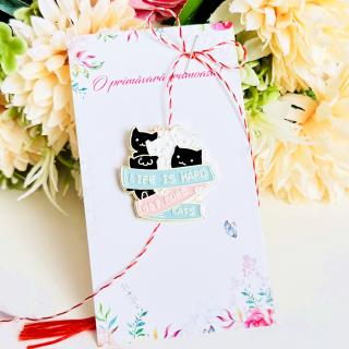 Martisor Brosa Pin Pisici Albe Negre