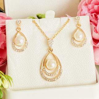 Set Colier  Cercei Gold Teardrop