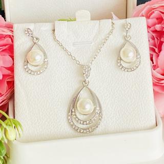 Set Colier  Cercei Silver Teardrop