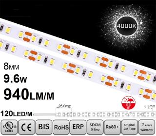 Banda LED ,   120 LED   m ,   12V ,   9.6W ,   4000K ,   IP66 ,   940lm ,   8.3mm ,    Versiunea PRO