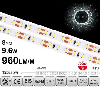 Banda LED ,   120 LED   m ,   12V ,   9.6W ,   6000K ,   IP66 ,   960lm ,   8.3mm ,   Versiunea PRO