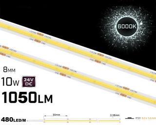 Banda LED COB 480LED M ,   24V ,   10W ,   6000K ,   IP20 ,   1050lm ,   Cri90 ,   8mm 2oz Versiune PRO