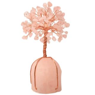 Arborele vietii 13-14 cm din pietre semipretioase polisate de cuart roz si baza de piatra naturala de cuart roz - Copacel de cristal pentru energie pozitiva  atrage norocul, decor Feng Shui, cadou spi