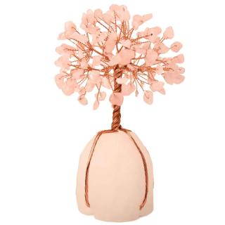 Arborele vietii 13-14 cm din pietre semipretioase polisate de cuart roz si baza de piatra naturala de cuart transparent - Copacel de cristal pentru energie pozitiva  atrage norocul, decor Feng Shui, c