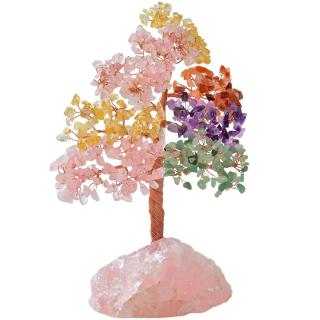Arborele vietii premium din cristale naturale Chakra cu baza de cuart roz cu proprietati vindecatoare - Bonsai Feng Shui pentru vindecare si noroc 20 cm si 432 mini pietre naturale si baza din cristal