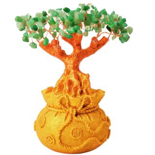 Bonsai cu cristale naturale aventurin verde si baza aurie supranumit   copacul banilor   - Copacelul cu inaltimea de 25 cm reprezinta cadoul perfect pentru prosperitate, succes, energie pozitiva - Copie