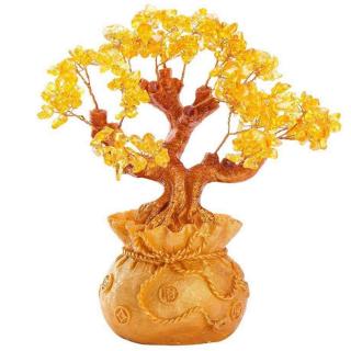 Bonsai cu cristale naturale citrin, supranumit   copacul banilor   - Copacelul cu inaltimea de 25 cm reprezinta cadoul perfect pentru prosperitate, succes, energie pozitiva