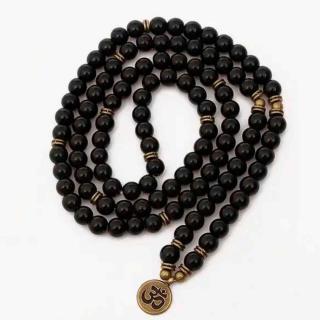 Bratara Colier Mala cu 108 Margele de Obsidian Negru, Bijuterie pentru Meditatie si Yoga