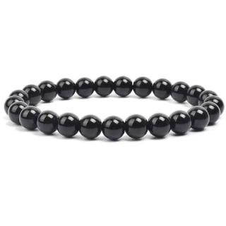 Bratara elastica cu margele de onix negru stralucitor natural de 6 mm - Adevar + Forta - Bratara unisex cu margele neagra de inalta calitate pentru barbati si femei - Dimensiune reglabila