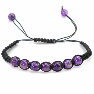 Bratara Handmade Reglabila cu Margele 6mm Rotunde de Ametist si Ciucuri Macrame