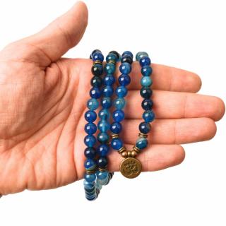 Bratara si Colier cu Simbolul Yoga si 108 de Margele Mala 8mm din Agat Albastru Accesoriu Spiritual pentru Meditatie si Bijuterie pentru Femei si Barbati