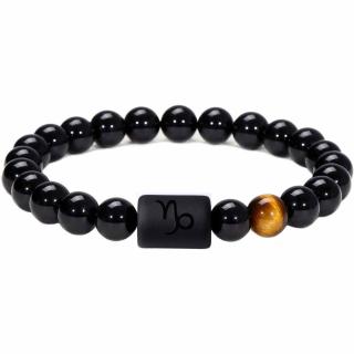 Bratara zodie Capricorn din pietre naturale 8mm Obsidian si Ochi de Tigru pentru barbati cu cele 12 constelatii - Include dubla gravura cu semn zodiacal specific