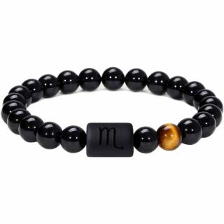 Bratara zodie Scorpion din pietre naturale 8mm Obsidian si Ochi de Tigru pentru barbati cu cele 12 constelatii - Include dubla gravura cu semn zodiacal specific