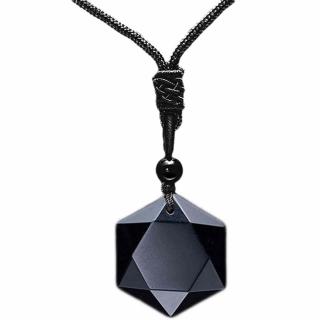 Colier hexagrama realizat din obsidian negru natural - Cristal care protejeaza de afectarea cu energii negative