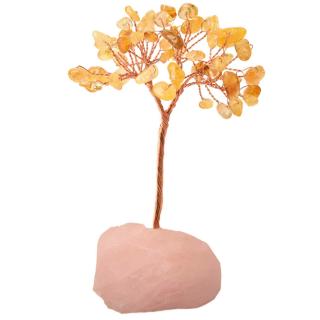 Copacel 10-11 cm din cristale naturale Citrin cu baza de Cuart Roz cu 6 ramuri si 54 mini pietre semipretioase - Energie pozitiva si prosperitate