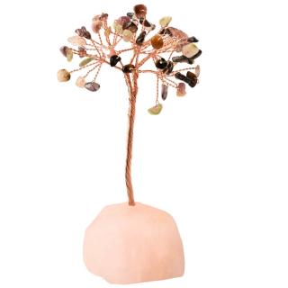 Copacel 10-11 cm din cristale naturale Turmalina colorata cu baza de Cuart Roz cu 6 ramuri si 54 mini pietre semipretioase - Protectie si iubire
